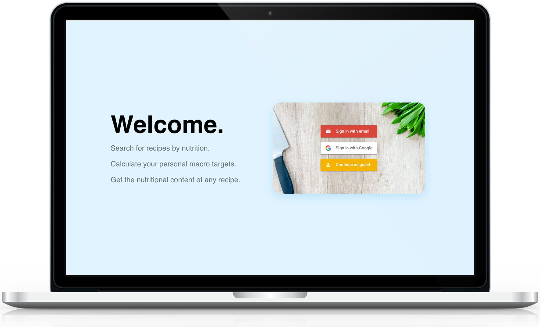 nutrition app login page